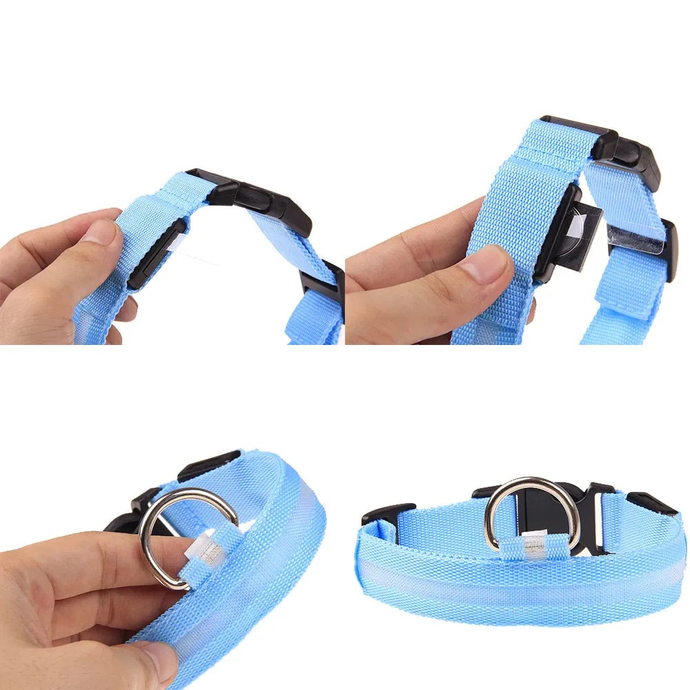 LED Adjustable Dog Collar with Blinking and Flashing Light for Enhanced Pet Safety - Waterproof Design