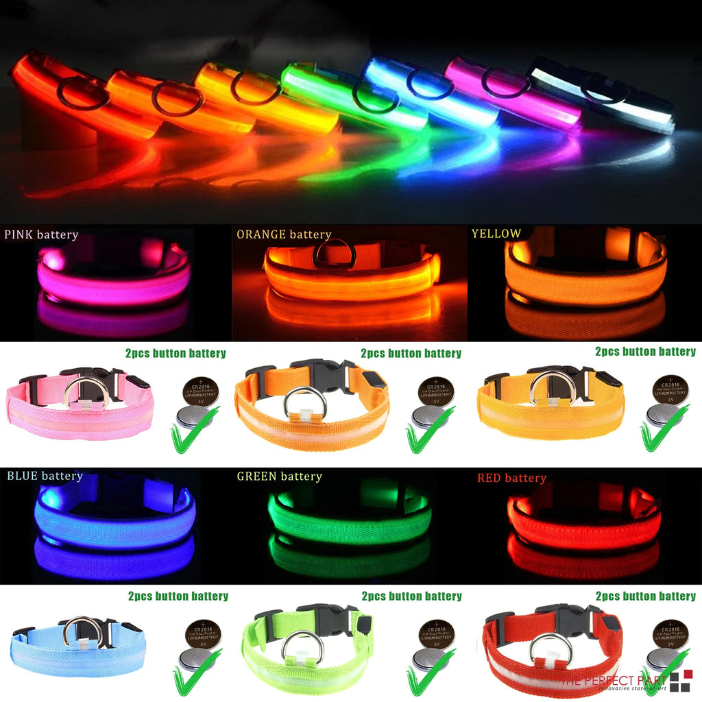 LED Adjustable Dog Collar with Blinking and Flashing Light for Enhanced Pet Safety - Waterproof Design