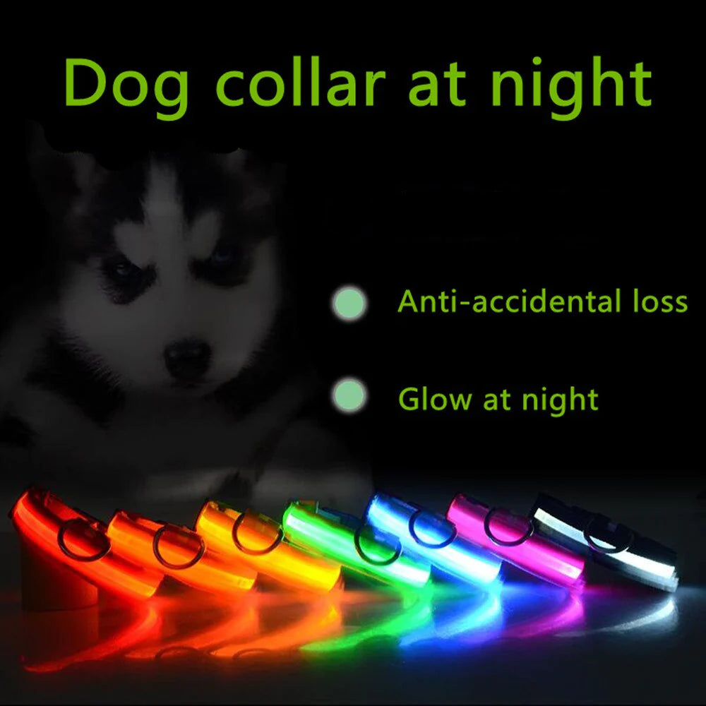 LED Adjustable Dog Collar with Blinking and Flashing Light for Enhanced Pet Safety - Waterproof Design