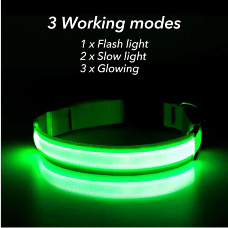 LED Adjustable Dog Collar with Blinking and Flashing Light for Enhanced Pet Safety - Waterproof Design