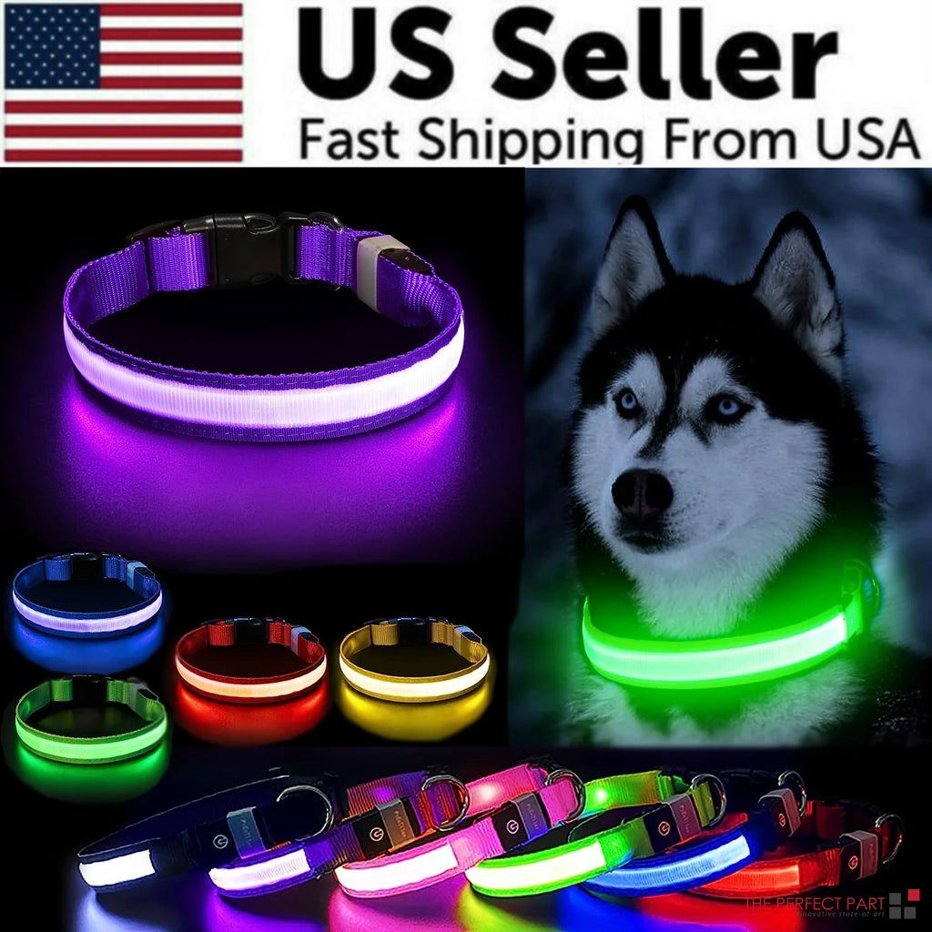 LED Adjustable Dog Collar with Blinking and Flashing Light for Enhanced Pet Safety - Waterproof Design