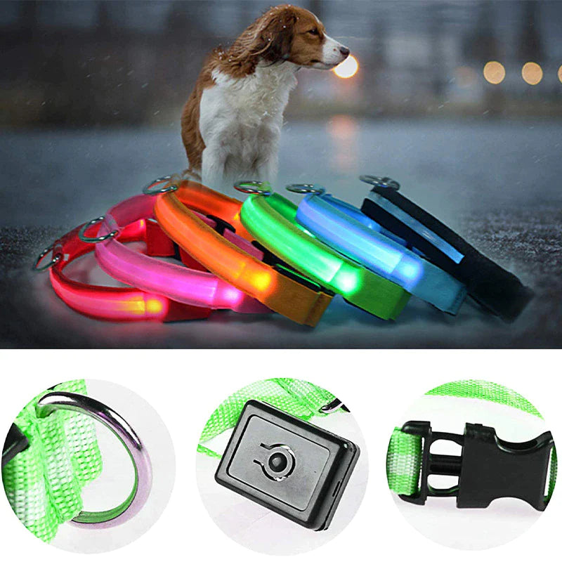 LED Adjustable Dog Collar with Blinking and Flashing Light for Enhanced Pet Safety - Waterproof Design