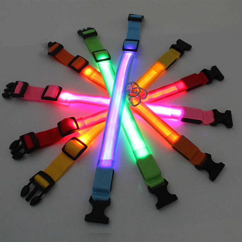 LED Adjustable Dog Collar with Blinking and Flashing Light for Enhanced Pet Safety - Waterproof Design